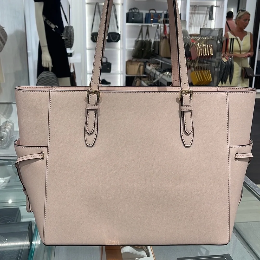 Michael Kors Gilly Large Drawstring Travel Leather Top Zip Tote  Powder Blash